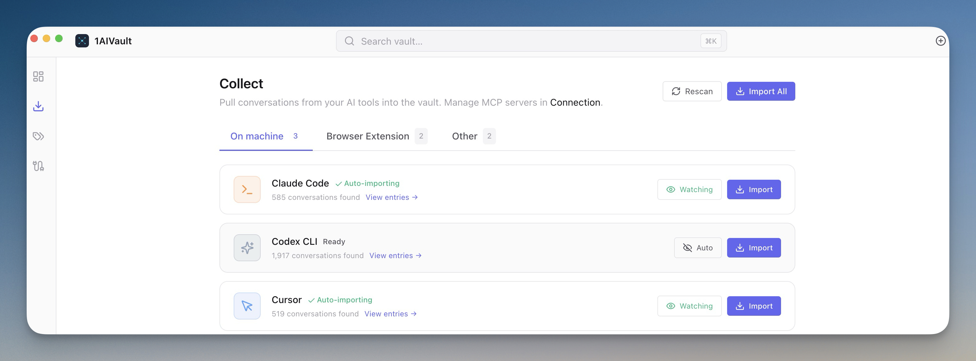 Collect screen for capturing a new entry, with category, source, and topic fields ready for input